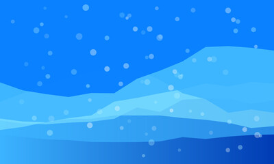 Abstract blue landscape with floating circles and layers