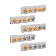 Side views 3D render illustration of star ratings collection. Suitable for review themes, banners, and social media graphics.