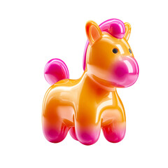 Naklejka premium Glossy Orange and Pink Inflatable Toy Horse on a transparent background, cut out