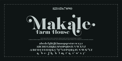 Luxury wedding alphabet logo font with tails. Typography elegant classic serif fonts and number decorative vintage retro logos branding. vector illustration