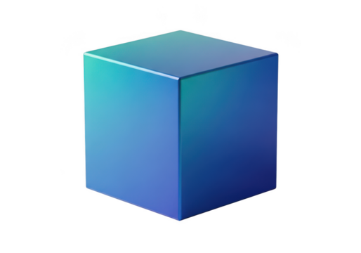 Blue and green gradient cube isolated on transparent background