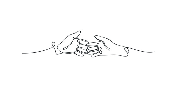 Minimalist line art of two hands reaching and touching