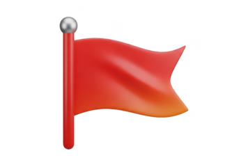 Red flag on a pole isolated on transparent background
