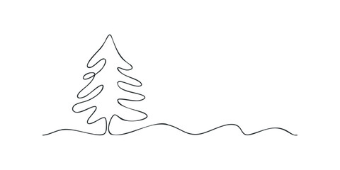 Minimalist black line drawing of a stylized pine tree
