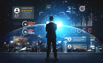 A dashboard for customer relationship management (CRM). The data analysis and market research help...