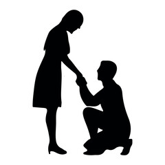 Marriage Proposal Silhouette with Man on Knee and Woman Holding Hands