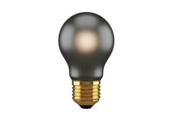 Frosted glass light bulb with glowing filament isolated on transparent background