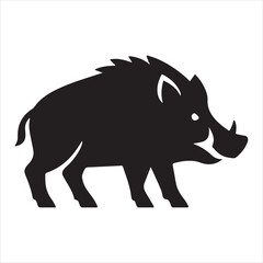 Silhouette wild boar animal outline black and white vector illustration