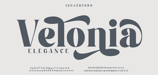 Classic typography elegant. Lettering minimal fashion designs. Alphabet uppercase, ampersand, ligatures. Vector illustration word.