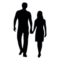 Couple Silhouette Walking Holding Hands Vector Silhouette 