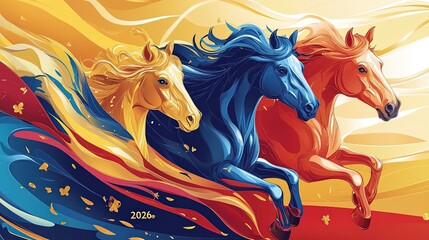 Golden black horse abstract art with metallic waves