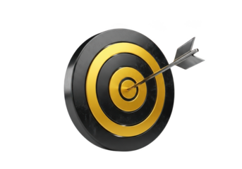 Target with arrow hitting the bullseye isolated on transparent background