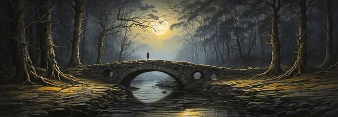 A narrow road and bridge wind through the forest