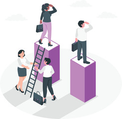 Diverse people climbing ladder and looking into distance business success
