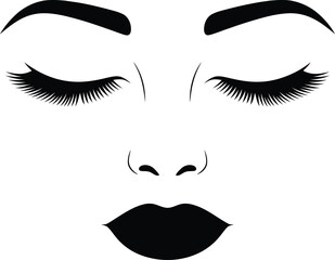 Minimalist black and white illustration of a woman s face with closed eyes