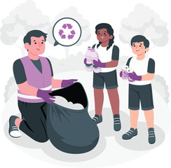 Diverse people cleaning park with recycling symbol group community