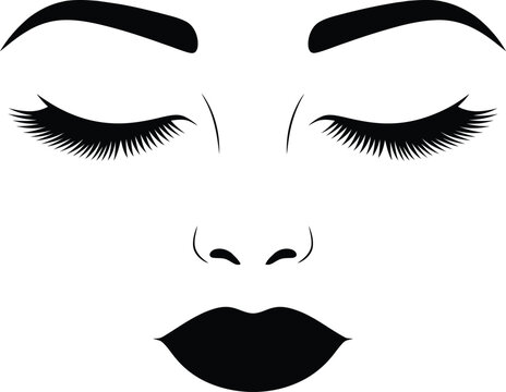 Minimalist black and white illustration of a woman s face with closed eyes