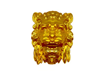 gold medieval lion head isolated on white background