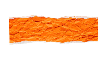Vibrant orange crumpled paper strip with ragged, torn edges. A versatile textured background for design projects, adding an authentic handcrafted feel to creative layouts