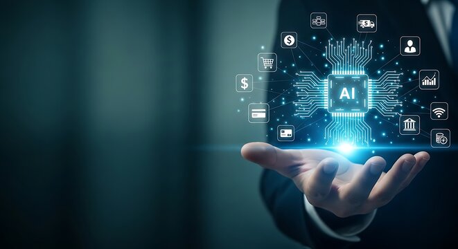 Digital transformation concept illustrating AI integration into global banking and retail industries