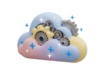 3d cloud with gears inside, representing cloud computing concept isolated on transparent background