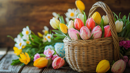 Spring landscape with flowers, copy space