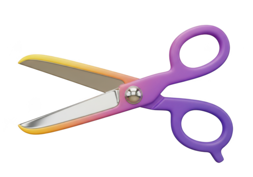 Open scissors with colorful gradient blades isolated on transparent background - Powered by Adobe