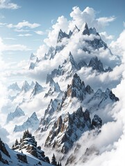 A panoramic view of an extreme high mountain
