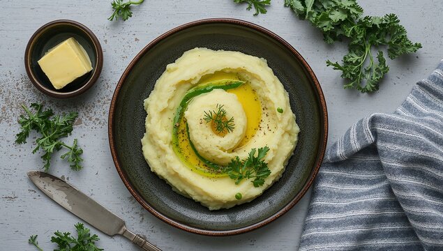 Colcannon, creamy mashed potatoes mixed with butter, cabbage, and scallions, traditional Irish comfort food with rich and homely visuals
