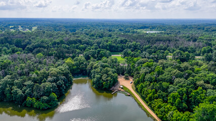 Aerial landscape lake wetlands summer nature scene sunny day rural Crystal Springs Mississippi