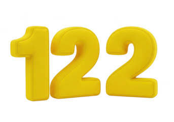 Yellow numbers 122 isolated on transparent background