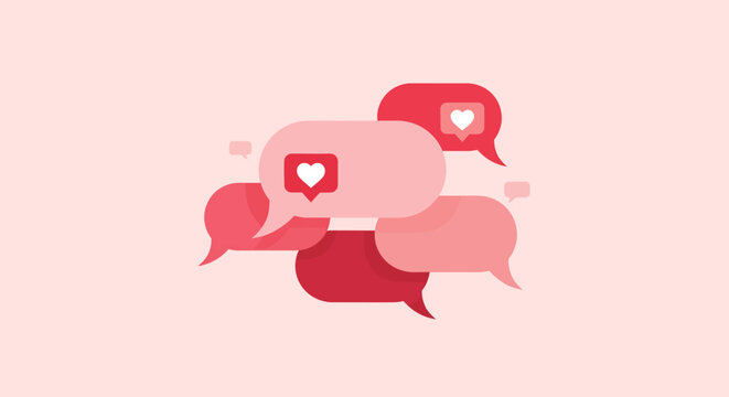 Abstract representation of online communication with hearts symbolizing affection and connection