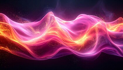 Obraz premium Abstract, glowing wave formation flowing across a dark background, with orange and pink hues and speckled highlights