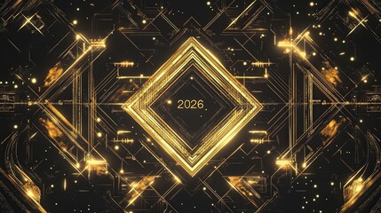 Luxury golden geometric tunnel futuristic 2026 composition