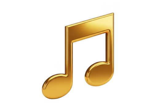 Golden eighth note symbol isolated on transparent background