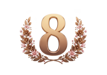 Number 8 with floral wreath isolated on transparent background