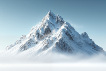 Naklejka premium A majestic snow-covered mountain peak rising high under a clear blue sky. creating a sense of serenity and grandeur. Perfect for concepts of nature, exploration, freedom, and adventure.