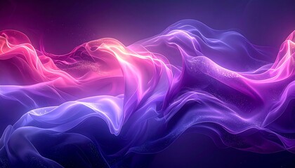 Abstract, swirling light ribbons in gradients of pink, purple, and blue, floating against a dark background