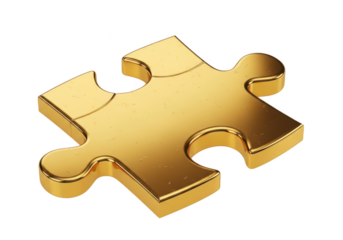Golden puzzle piece isolated on transparent background