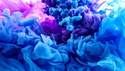 Abstract swirls of blue, purple, and pink pigments blend and bloom in water