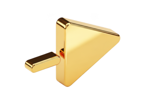 Golden play button icon isolated on transparent background