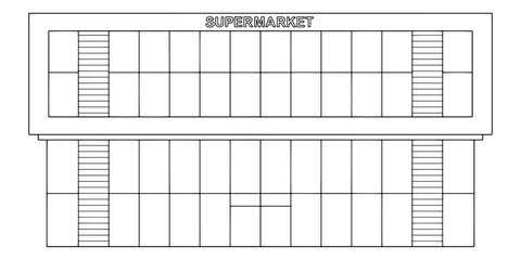 Shopping mall exterior graphic black white sketch illustration vector 