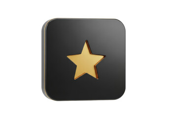 Golden star icon on a black square isolated on transparent background