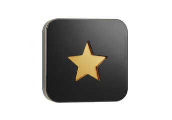Golden star icon on a black square isolated on transparent background