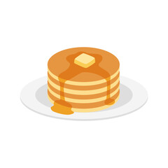 Sweet breakfast pancakes with syrup dripping and butter topping