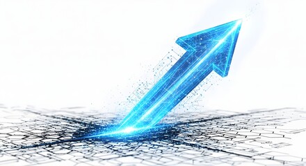 Abstract blue arrow background with origami paper airplane design