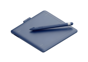 Digital drawing tablet and stylus isolated on transparent background