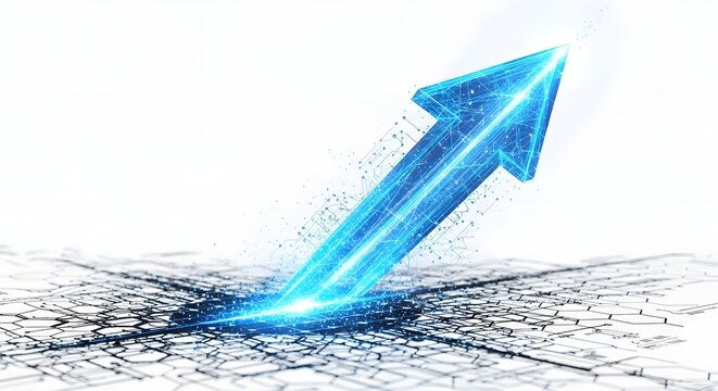 Abstract blue arrow background with origami paper airplane design