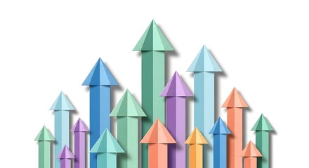 Business growth chart with upward arrows and colorful 3D design