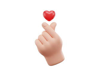 Fototapeta premium 3d cartoon hand making korean finger heart gesture isolated on transparent background
